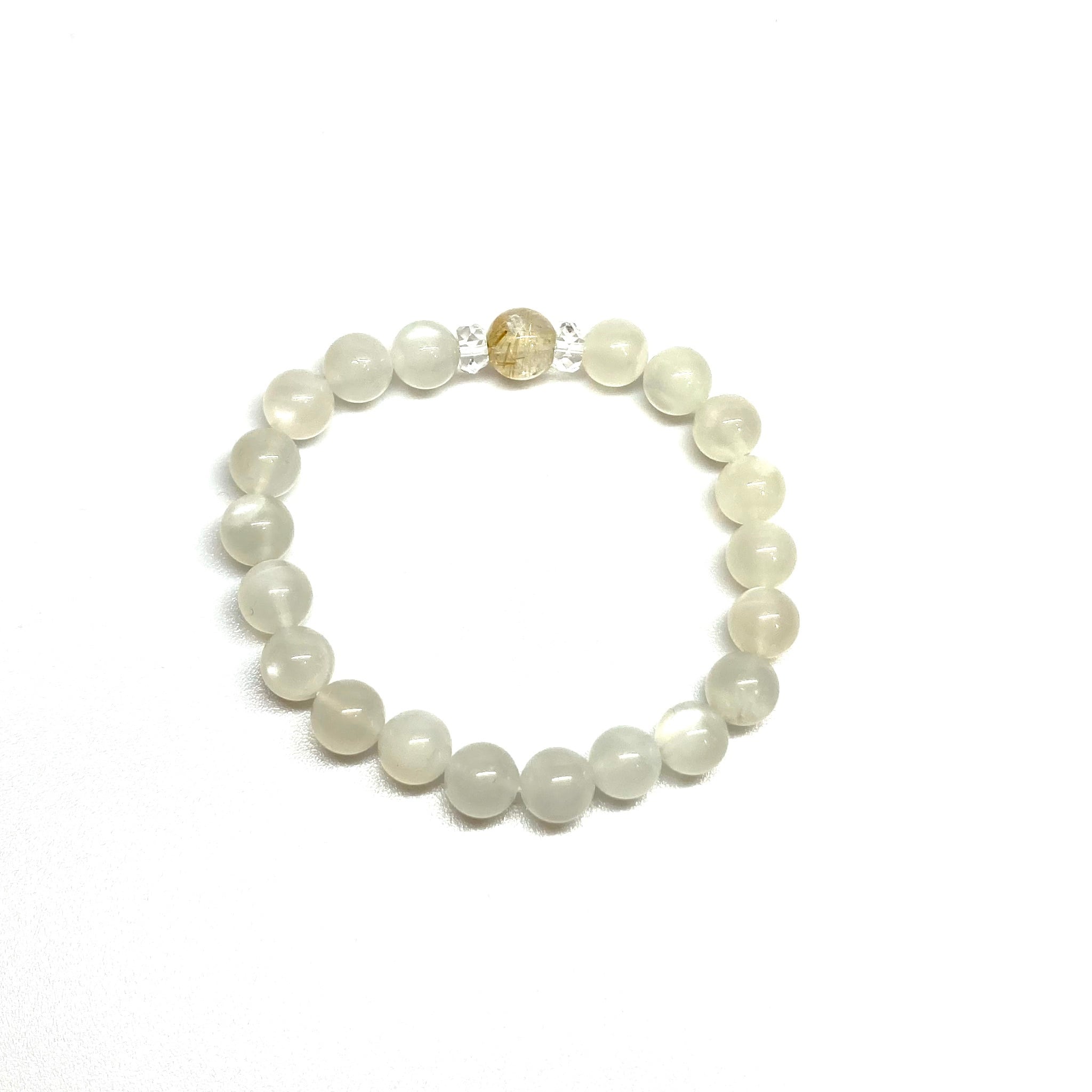 ムーンストーン　ルチルクオーツ　パワーストーンブレスレット　内径約15cm ムーンストーン ルチルクオーツ パワーストーンブレスレット 内径約