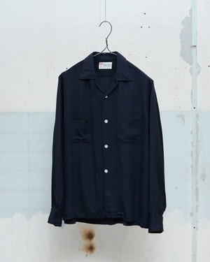 vintage “B.V.D.” solid black rayon open collar shirt