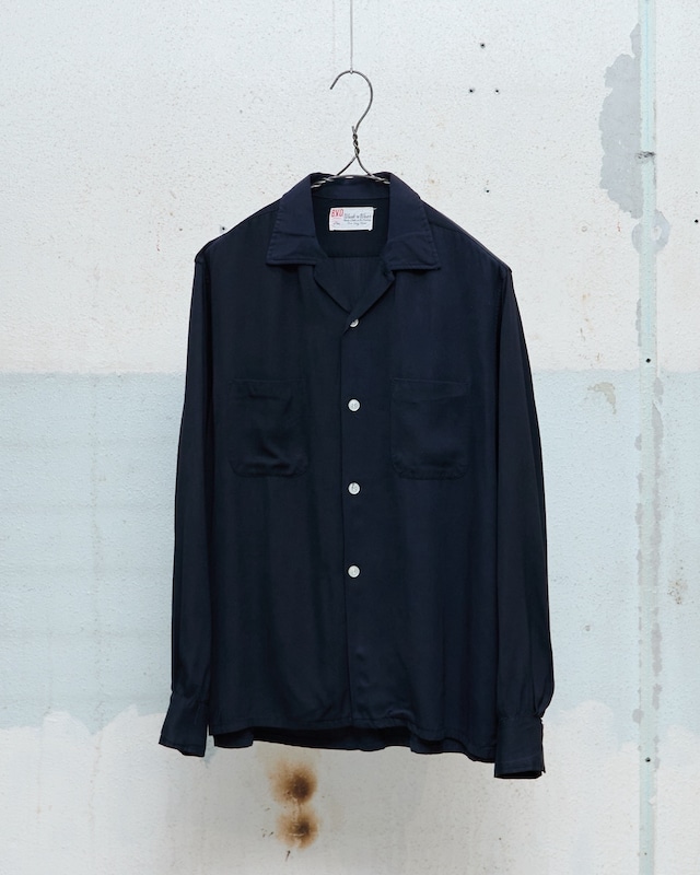 vintage “B.V.D.” solid black rayon open collar shirt