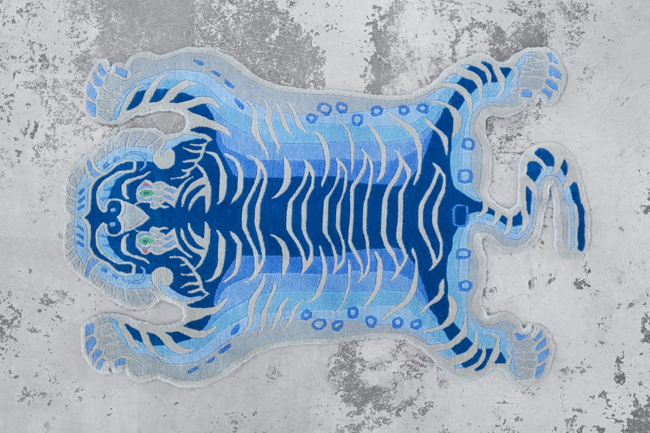 チベタンタイガーラグ　slowtiger Tibetan Tiger Rug 《Sサイズ•ウール・オリジナル4・夏の藍染534