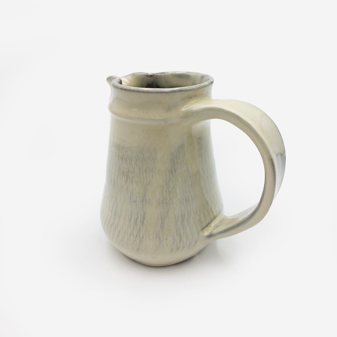 小鹿田焼 小袋窯 3寸ピッチャー 地飛びかんな 白 高さ約10.5cm 陶器 和