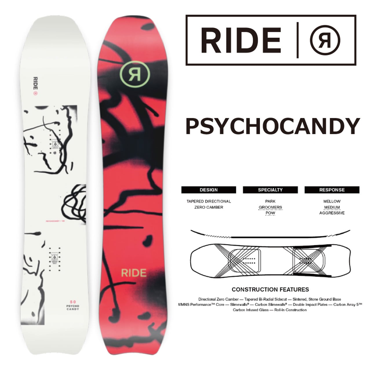 23-24年モデル . RIDE .『 PSYCHOCANDY 』.ライド . サイコキャンディー . フラット . スノーボード . パウダー .  カービング . フリーラン . フリーライド . パーク . グラトリ