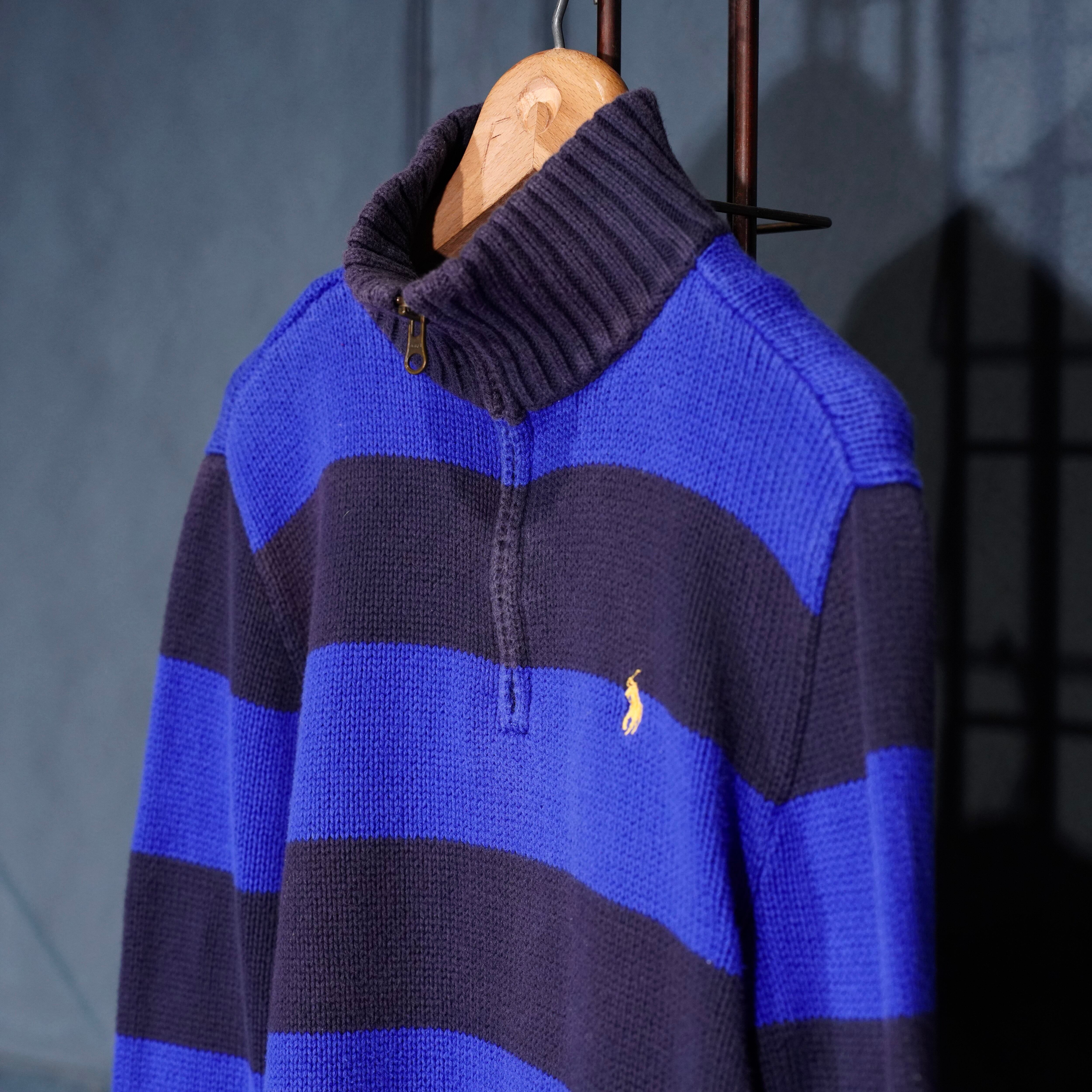 USA VINTAGE Polo by Ralph Lauren BORDER PATTERNED COTTON KNIT HALF