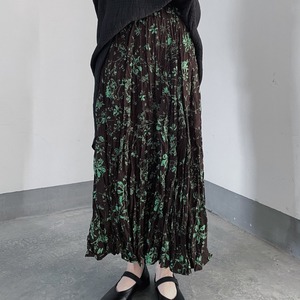 Green floral pleated skirt S313
