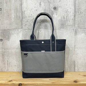 Bi Color Tote "L" / 内ポケット×5付 【ディープオーシャン×グレー】