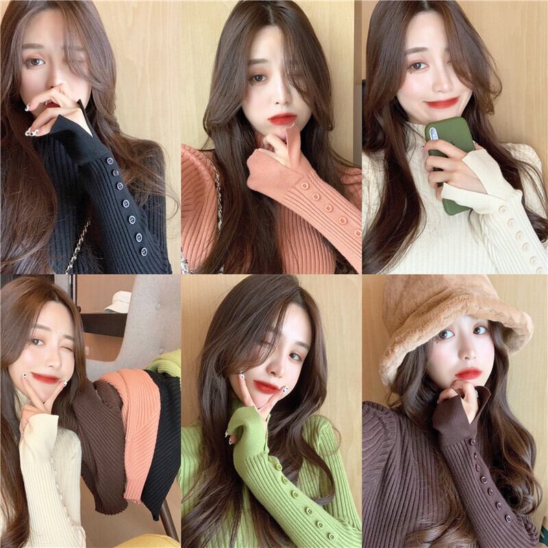 ソリッド カラーベーシックシャツ レディースオータムスリムニットセーター プルオーバー トップス ロング 秋物 ソリッドカラー ガールズファッション5841055041