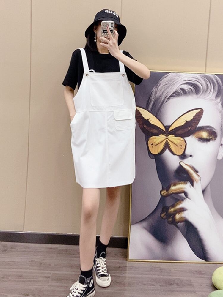 スプリングスカート ルーズシングルポケットスタイルカジュアルドレス 大きめサイズ 春物 ミックスインファッション68980084610