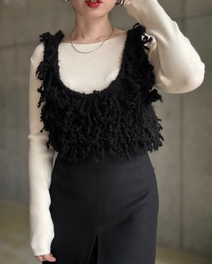 【12/24 21:00〜】ブークレフリンジニットビスチェ【ブラック】