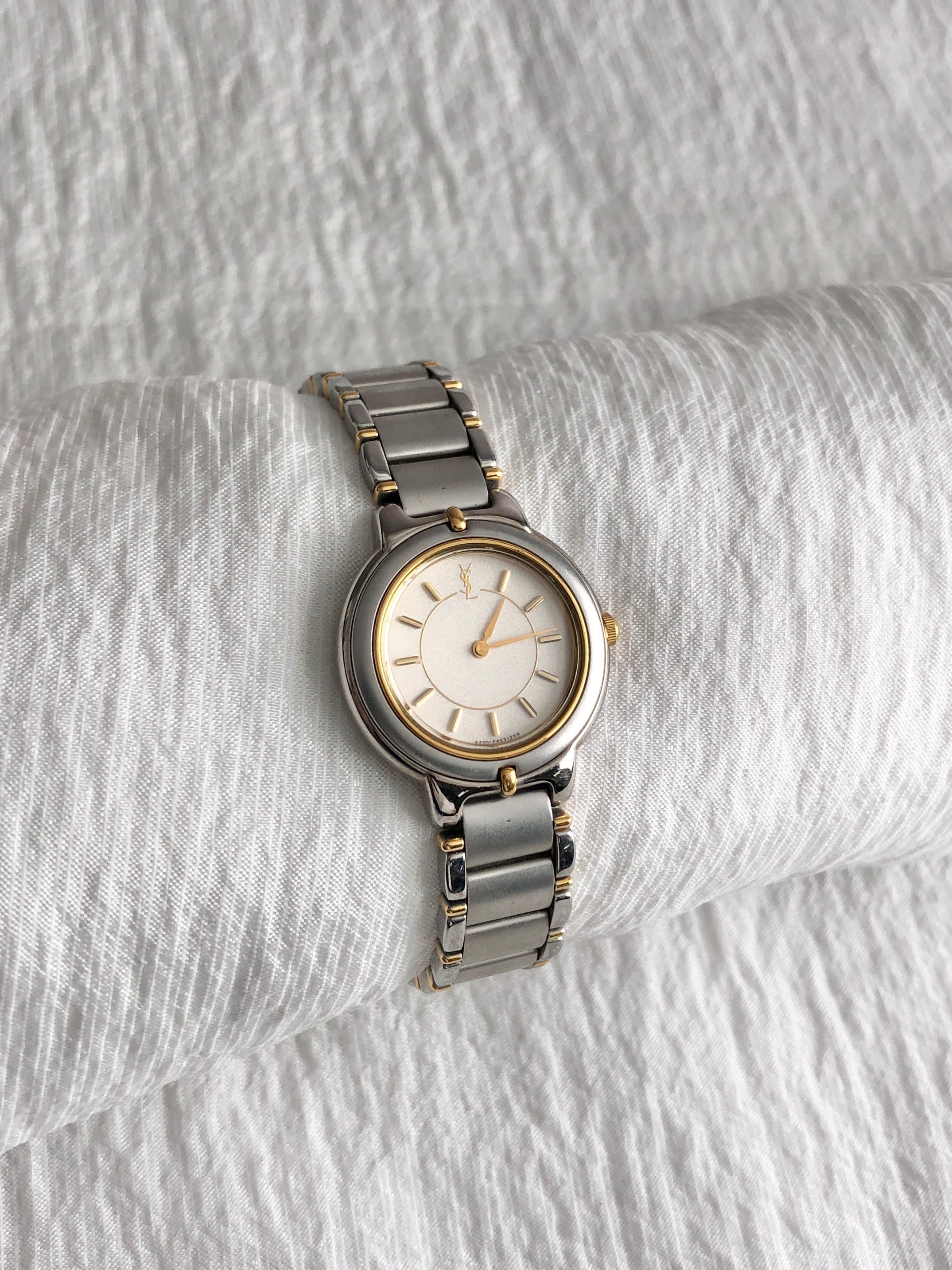 Yves Saint Laurent イヴ・サンローラン 腕時計 シルバー ゴールド ステンレススチール クウォーツ 5420-F45413 vintage ヴィンテージ オールド m3ywcg