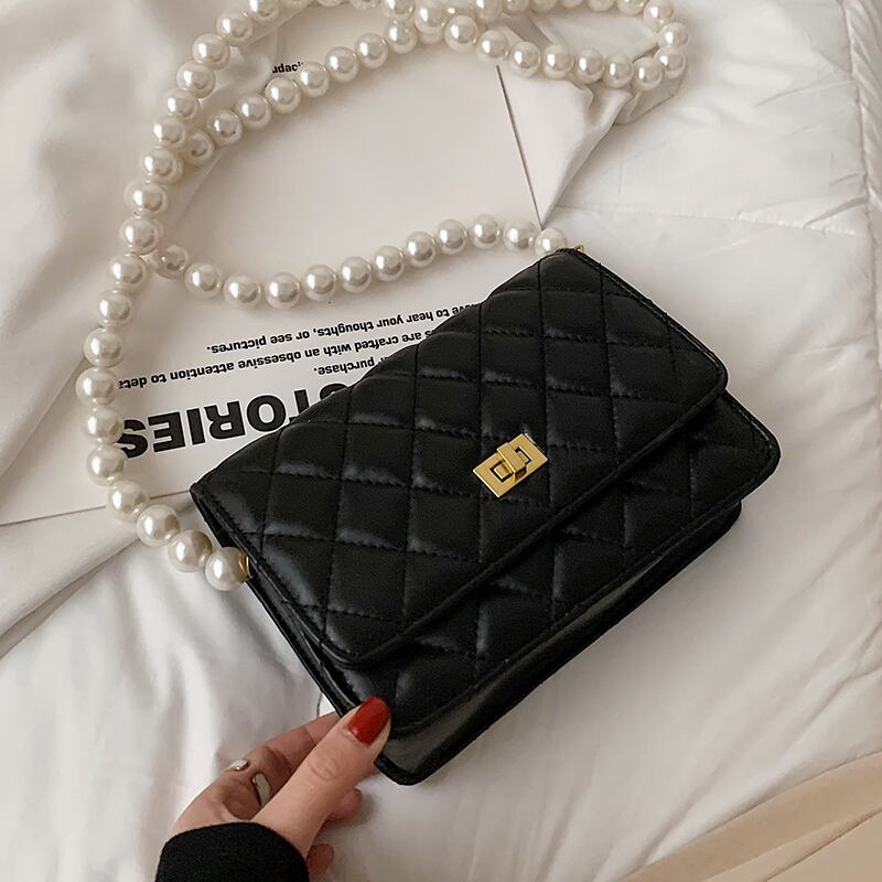 パールチェーン サマースタイル 夏物 真珠 スクウェア メッセンジャーバッグ 手作りハンドバック2210938344