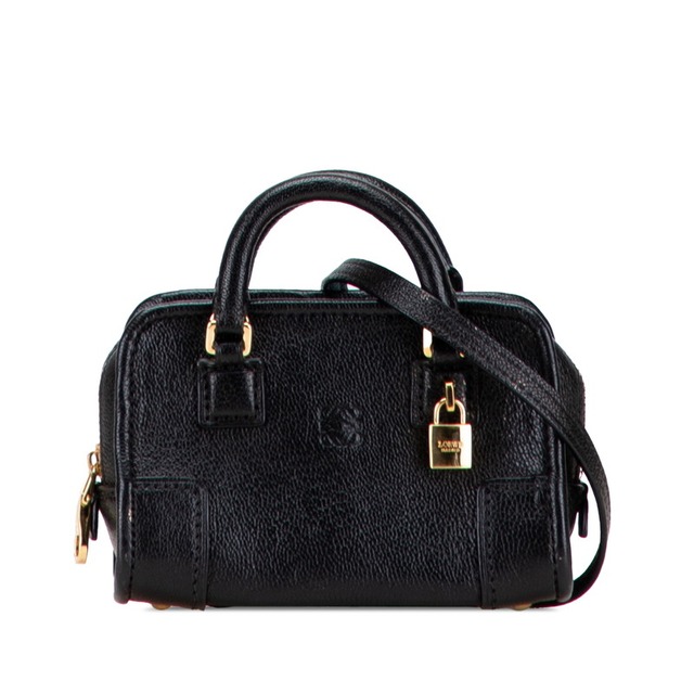 ロエベ アナグラム アマソナ マイクロミニ ハンドバッグ ショルダーバッグ 2WAY ブラック レザー レディース LOEWE 【中古】
