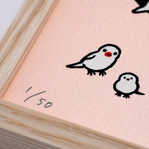 《テスト公開中》［シルクスクリーン］『ペンギン、ことりと遊ぶ〈コーラル〉』