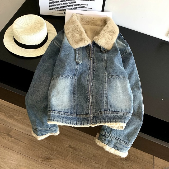 【ファーカラージップアップデニムジャケット 】P02205