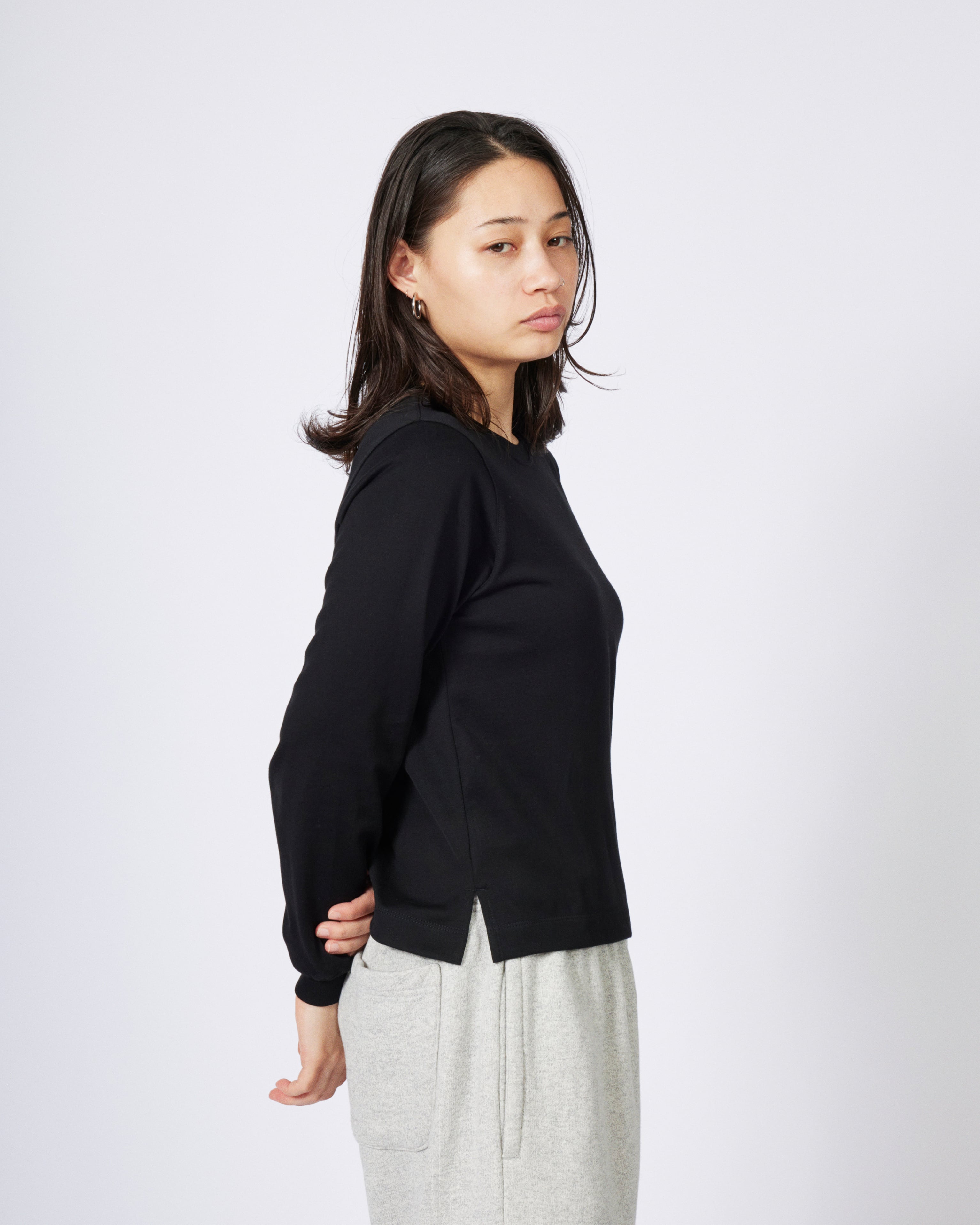 everyone rich cotton long sleeve tee shirt (BLACK) | everyone