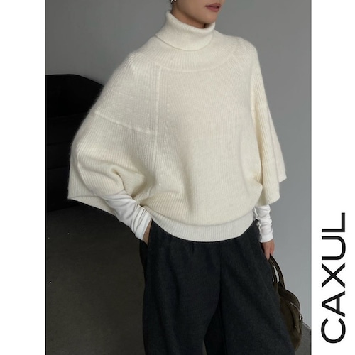 Turtleneck Cape Knit Top