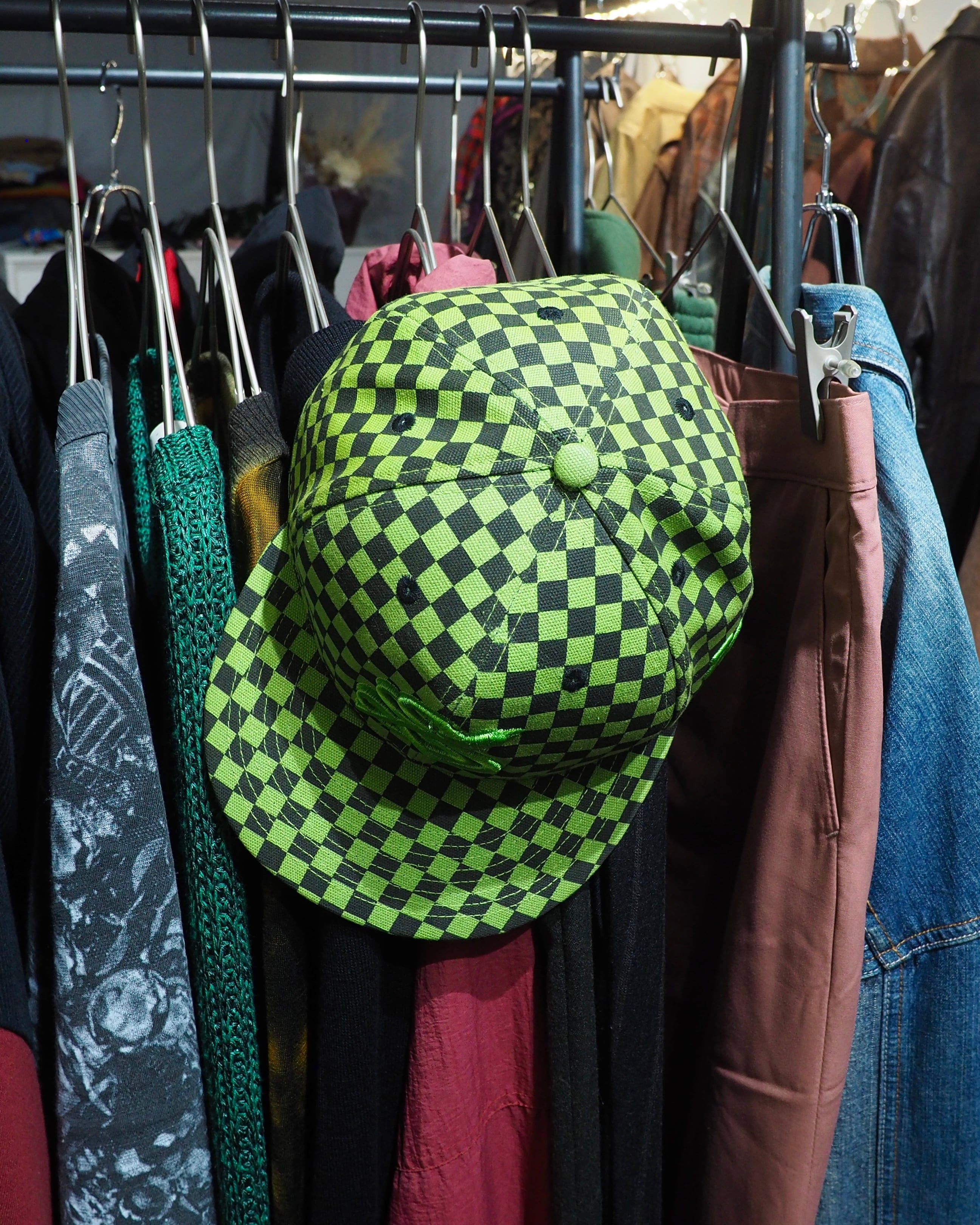 Vivid Light Green Checker board pattern Design Cap