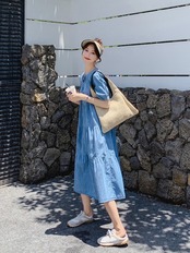 ブルーティアードワンピース D1329