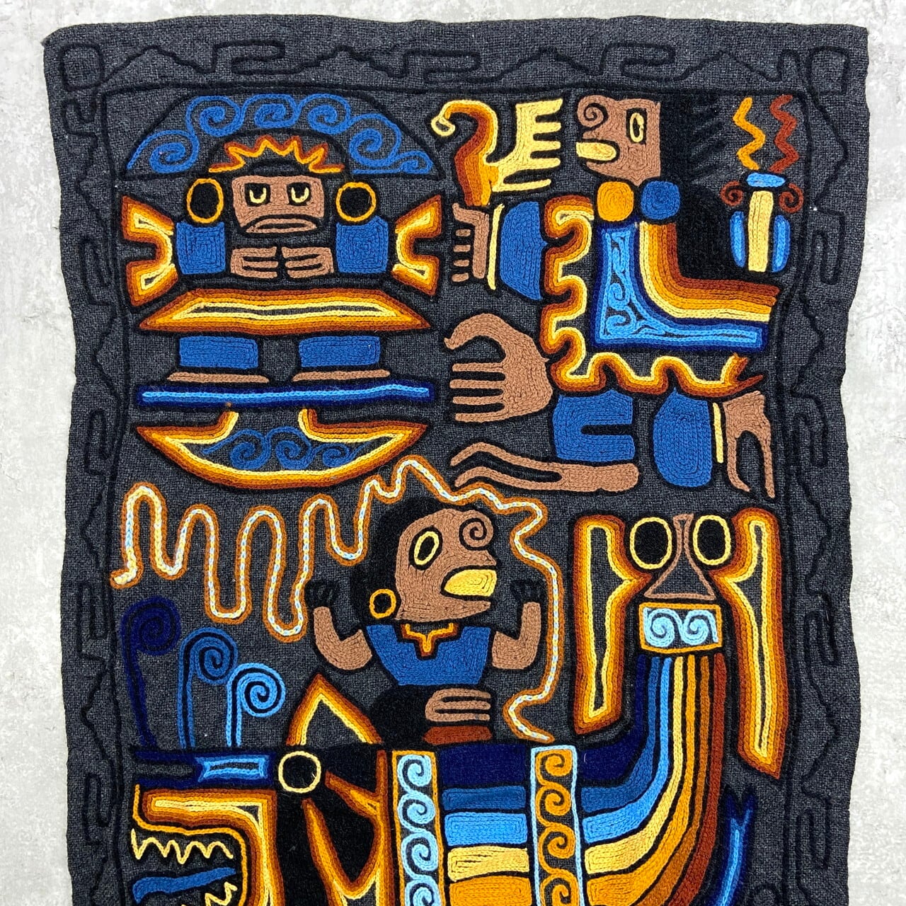 ヴィンテージ 南米 手刺繍 タペストリー ラグ ヒッピー 民族 110×55