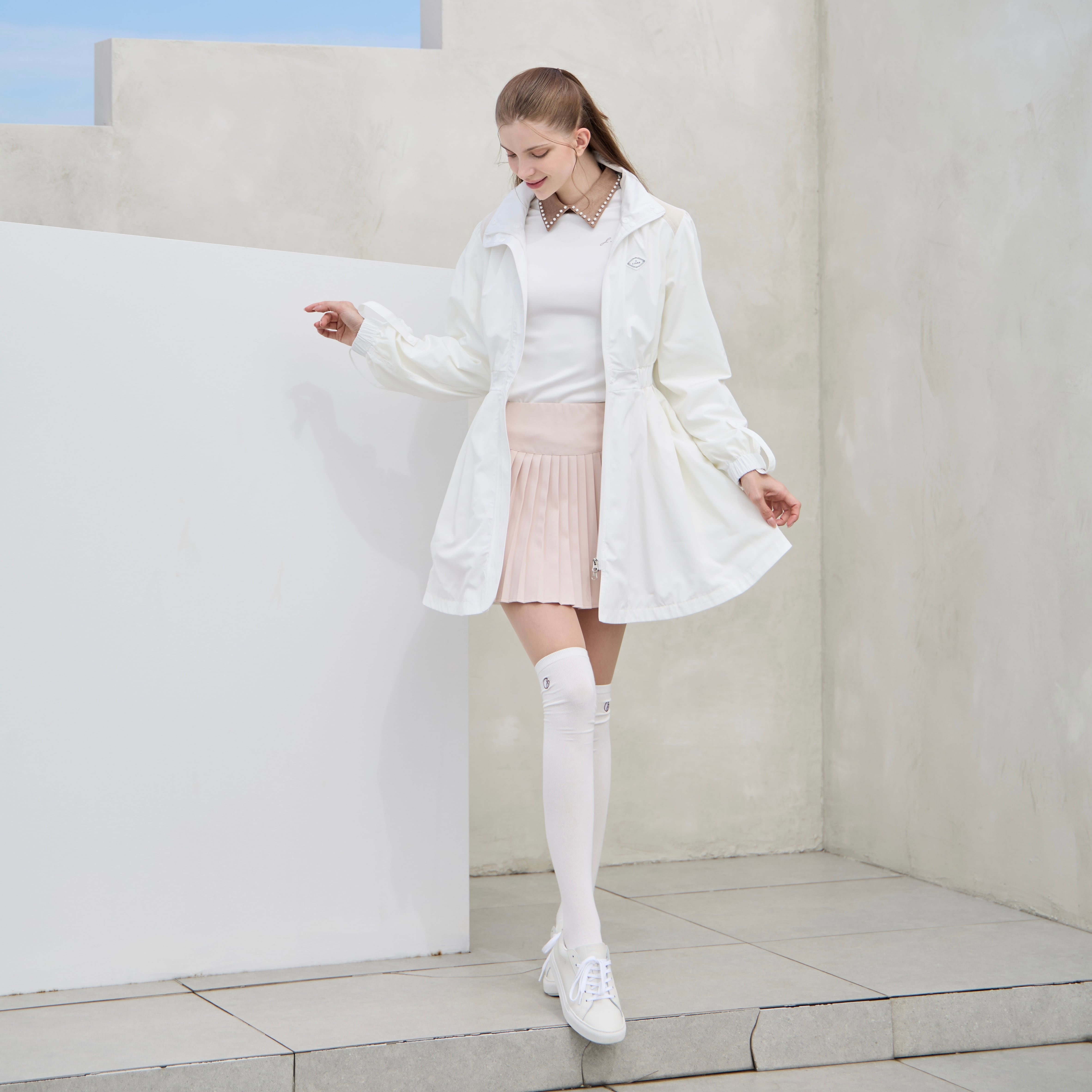 4-way fur windbreaker dress Transformable windbreaker Dress(White