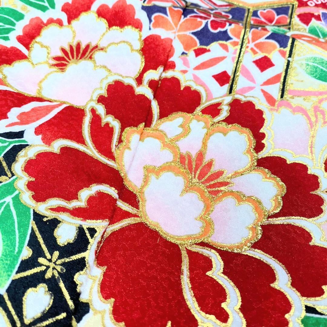 七五三 女の子 7歳 四つ身 着物 帯 筥迫 フルセット 古典 赤 BY10-3