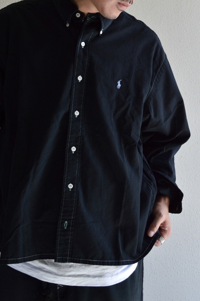 VENTITANK PROJECT Old Polo Ralph Lauren 1990's Dyed Black Custom Remade Collection "OXFORD SAX BLUE PONY" Shirt オールドラルフ カスタムシャツ