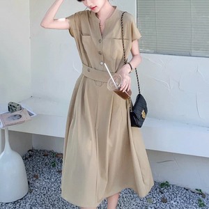 【送料無料】 ロングワンピ ミモレ 半袖 Vネック Aライン フレア プルオーバー ボタン ベルト 薄手生地 エレガント 可愛い 大人可愛い きれいめ シンプル カジュアル シック コンサバ 華やか 大人 上品 おしゃれ お洒落 主役級 こなれ感 高見え 無地 夏 レディース 女性用 ママ 30代 40代 デート お出かけ 女子会 お呼ばれ 休日 お茶会 授業参観 普段使い ファッション コーデ スタイル 楽ちん 体型カバー 美脚 脚長 着痩せ 垢抜け ベージュ 大人カラー ニュアンスカラー