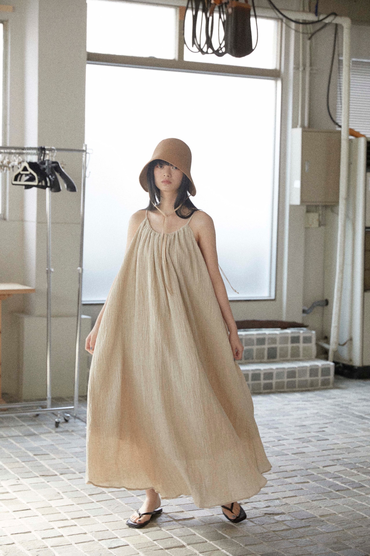 DU250530 linen pleats camisole one piece【残り僅か】