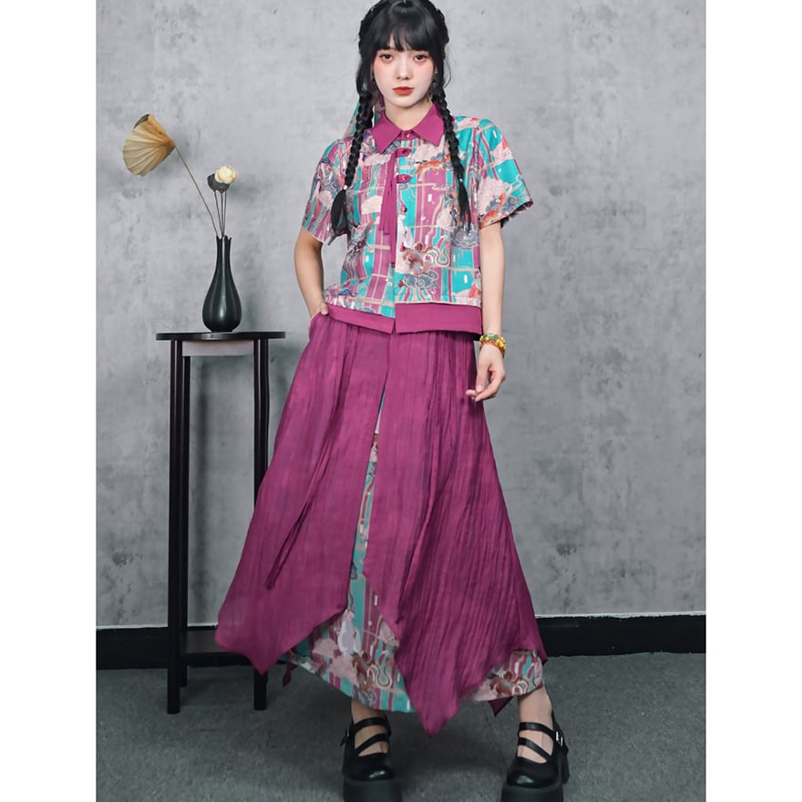 中華ゴシック チャイナ風 古怪舎 スカート レイヤード風 ロング丈 中華系ファッション 30代ファッション 夏服