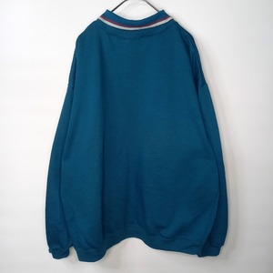 90s　ポロスウェット　ポロシャツ　トレーナー　フロント刺繍　花柄　エメラルド　青緑　L