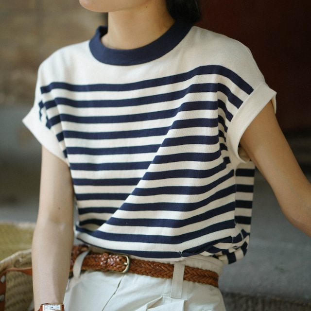 blue stripe knit tops