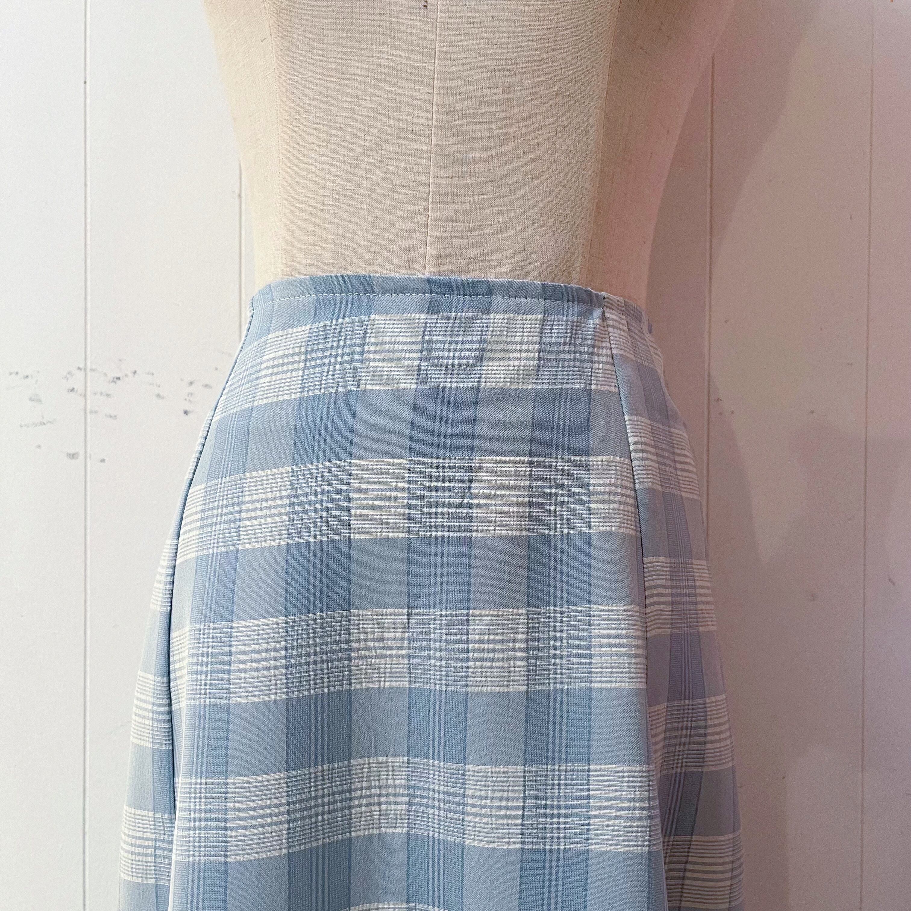 light blue block check skirt