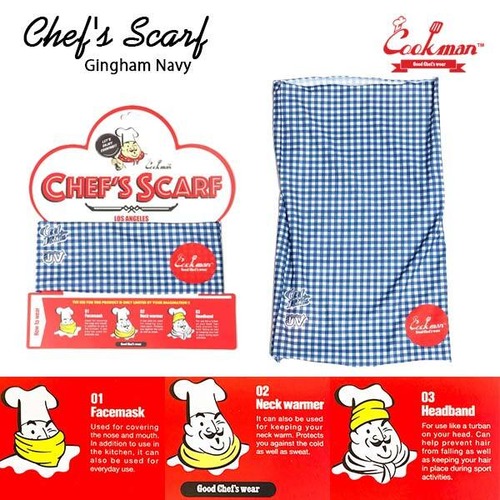 Chef's Scarf Gingham Navy シェフスカーフ ギンガム ネイビー ヘッドバンド フェイスガード ネックウォーマー 3way UVカット COOKMAN