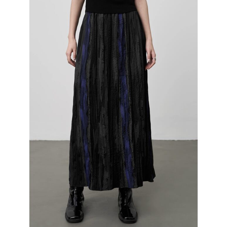 Stripe Contrast Pleats Skirt 1387