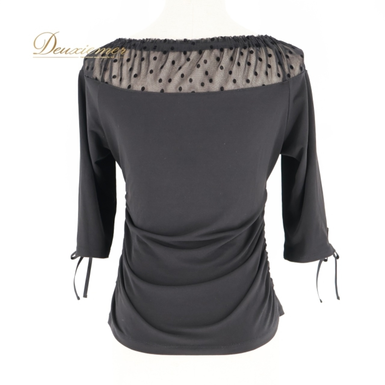 社交ダンス 衣装 トップス ブラウス ブラック系 チャコット Chacott 黒 日本製 水玉 ドット柄 リボン 透け感 伸縮 ストレッチ 練習 レッスン 上品 シンプル かわいい ダンス衣装 イベント ステージ パーティー
