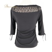 社交ダンス 衣装 トップス ブラウス ブラック系 チャコット Chacott 黒 日本製 水玉 ドット柄 リボン 透け感 伸縮 ストレッチ 練習 レッスン 上品 シンプル かわいい ダンス衣装 イベント ステージ パーティー