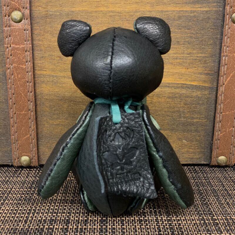 ジビエレザー鹿革ベルベア★マイスターの手作り「ベルズベア」ブラック×ダークグリーン　写真の1点販売です