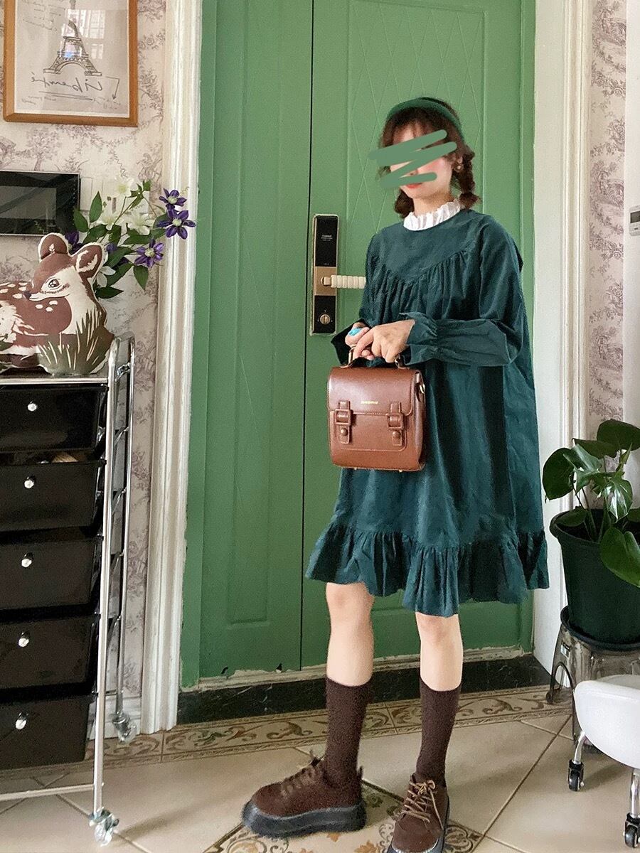 ワンピース 緑 ベルベット ベロア フレアスカート フレアスカート