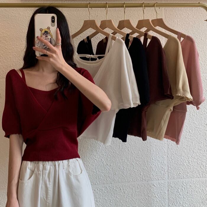 ニットセーター レディースサマーショートトップス 薄手シャツ 夏物 1号婦人86599876079