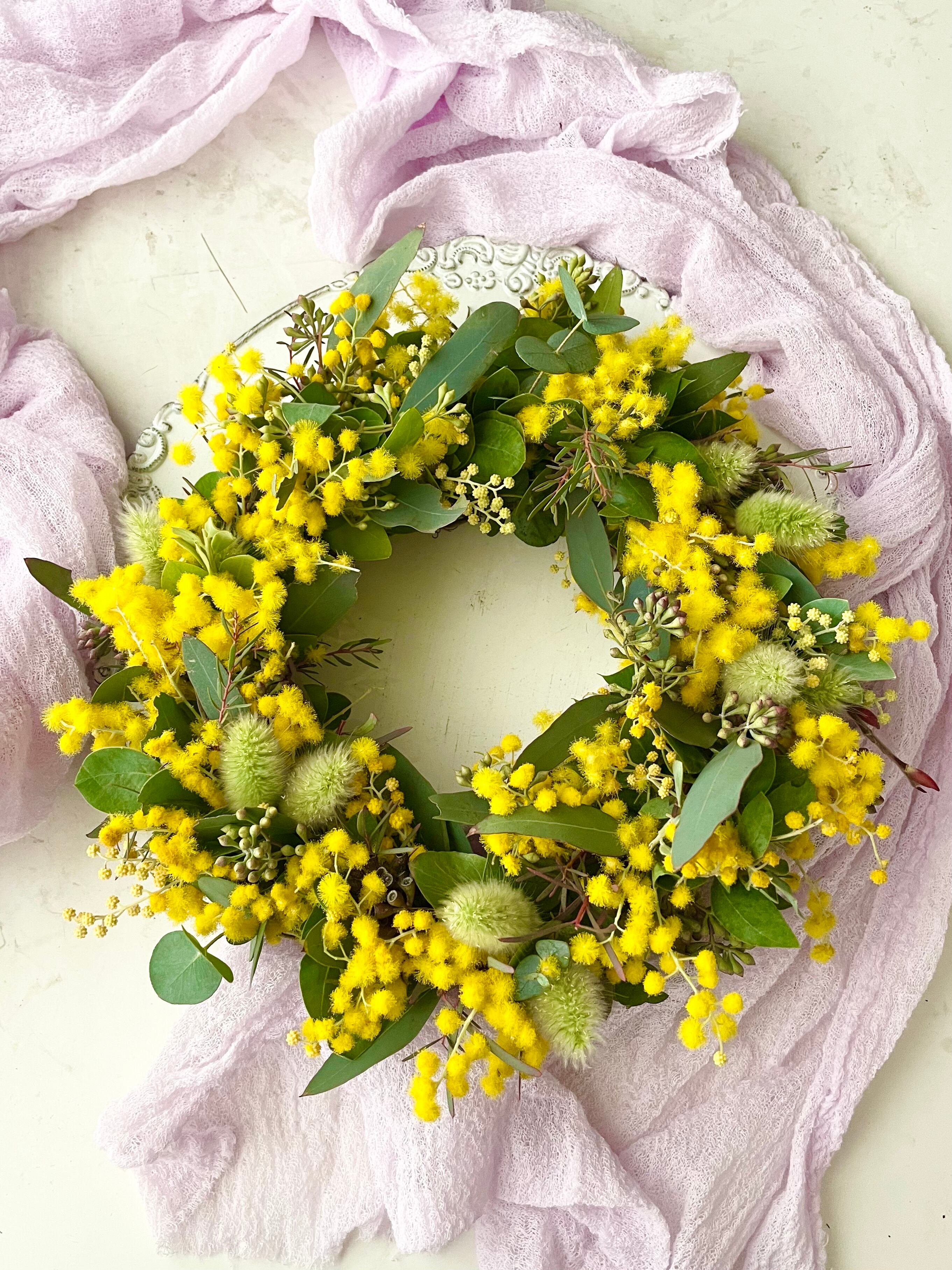 ユーカリとミモザのスワッグ 30センチ（ミモザのリース・スワッグ販売  