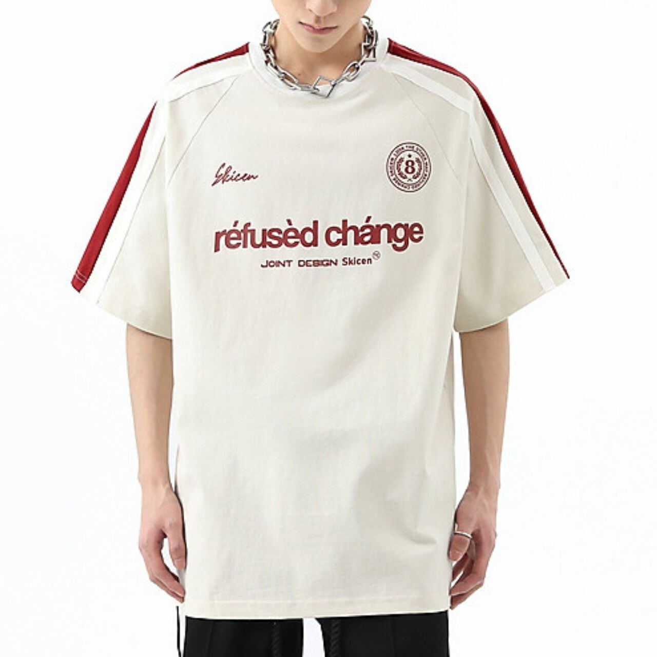 スポーツラインロゴエンブレムデザインTシャツ 2col   A00028