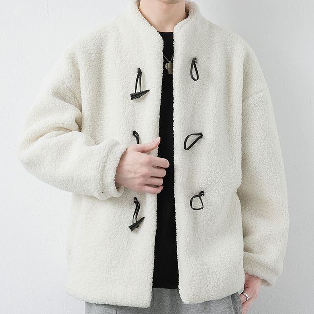 【予約販売】ボアダッフル ブルゾン コート メンズ スタンドカラー アウター ファー ホワイト ブラック ショート丈 防寒 お洒落 こなれ感 ベーシック 秋冬 大きいサイズ M/L/XL/2XL/3XL