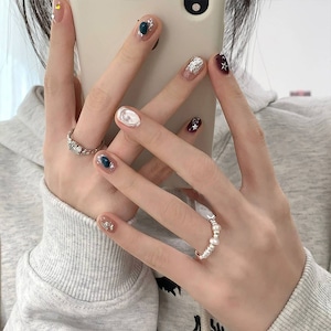 【NAIL】シンプルな青松石と銀のネイルチップ