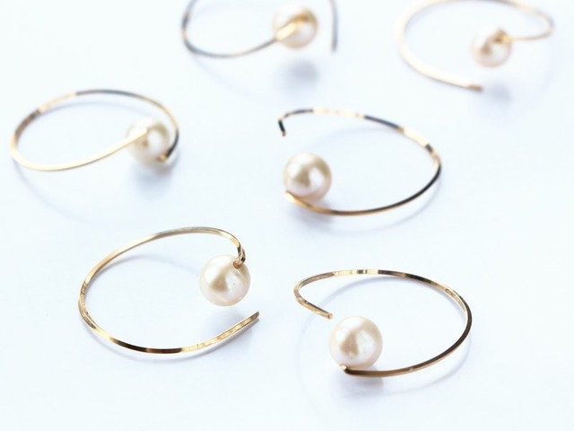 14kgf- twist hoop pearl pierced earrings