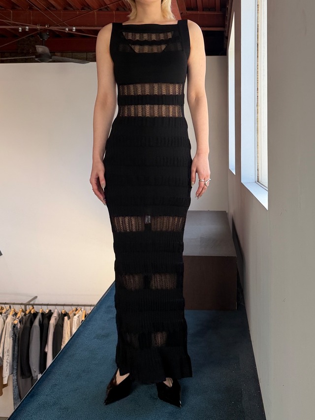 【26SS】FETICO フェティコ / SHEER STRIPE KNIT LONG DRESS / ワンピース