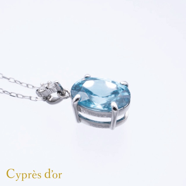 Pt900 ブルージルコン 1.74ct ダイヤモンド ペンダントネックレス 45cm アジャスター付き プラチナ ネックレス