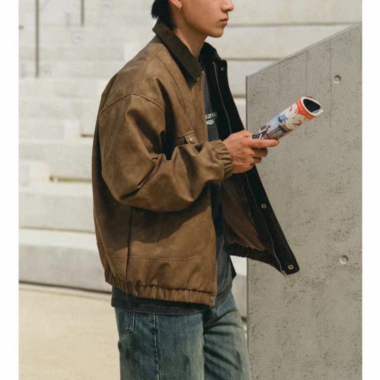 Retro collar casual blouson 1220 - 8