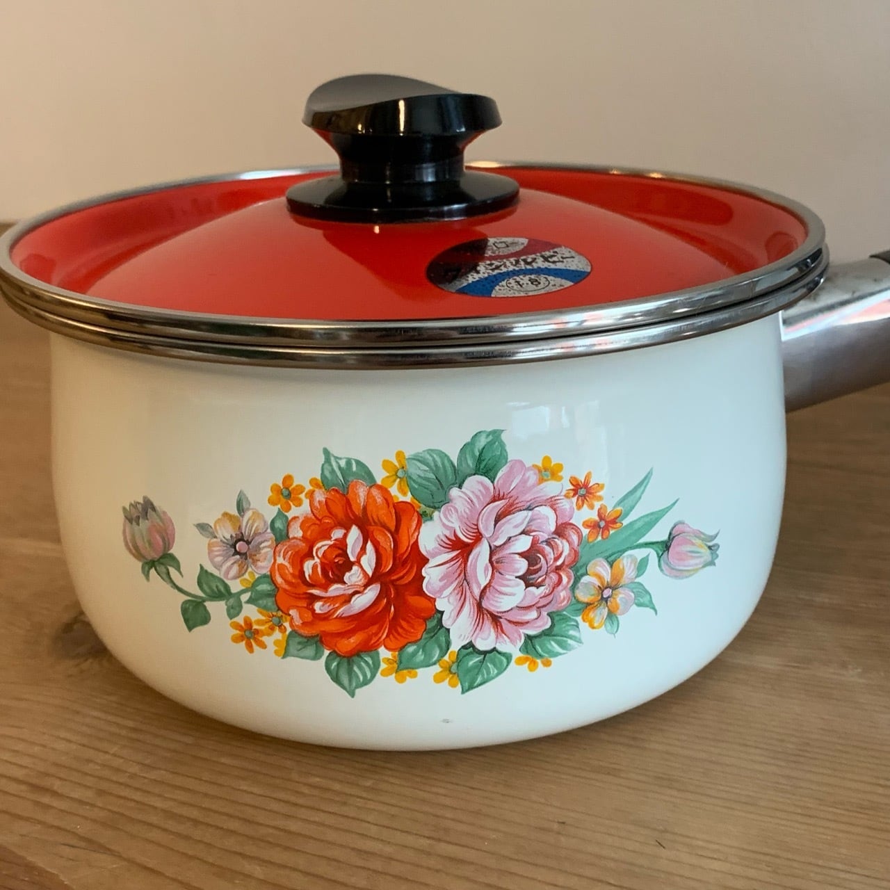 ドイツ　アンティーク片手鍋　レトロ花柄 afa196d9945c3160ff1731510b0a99