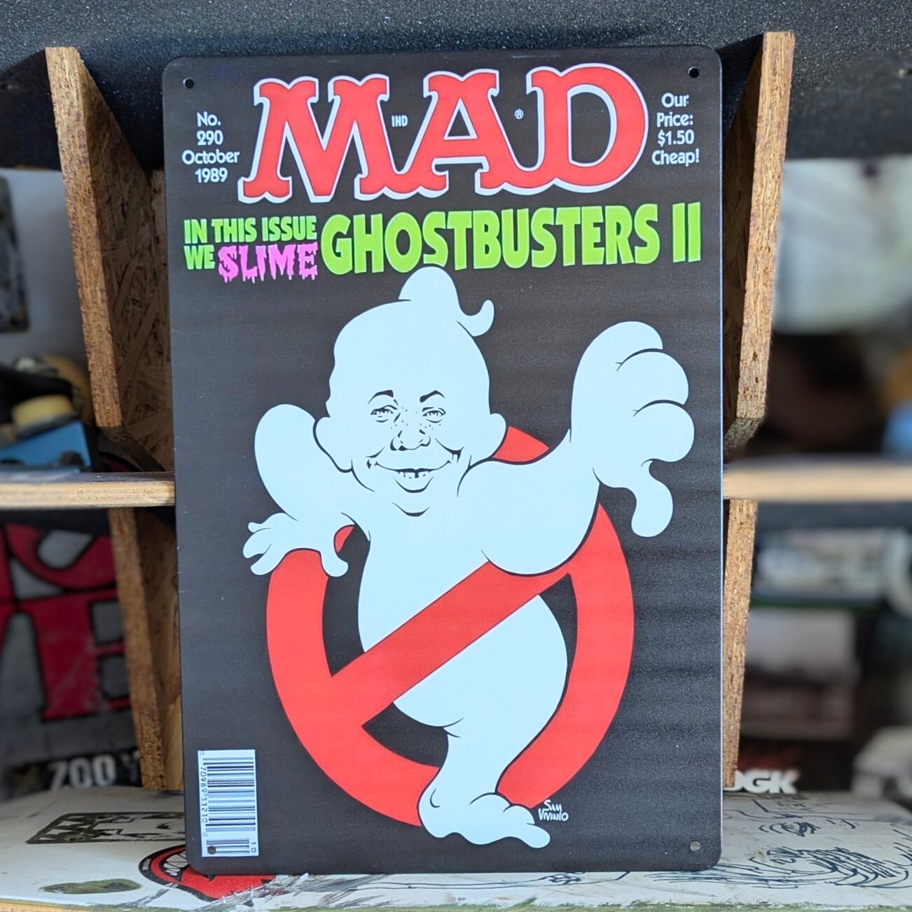 送料無料!ちょうどいいブリキ看板 【 MAD / マッド マガジン】『 ゴーストバスターズ 』 アルフレッド・E・ニューマン / METAL SIGN / メタルサイン / ブリキ看板 / サインボード / ビンテージ加工〚アメリカン雑貨 アメトイ〛