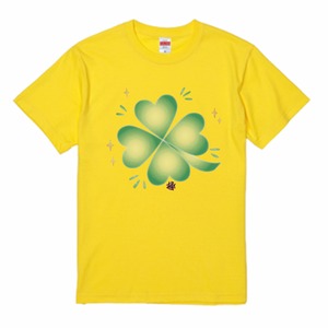 フォーチュンズ・幸せのよつ葉のクローバー・グラフィックTシャツ半袖・イエロー（S/M/L/XL）