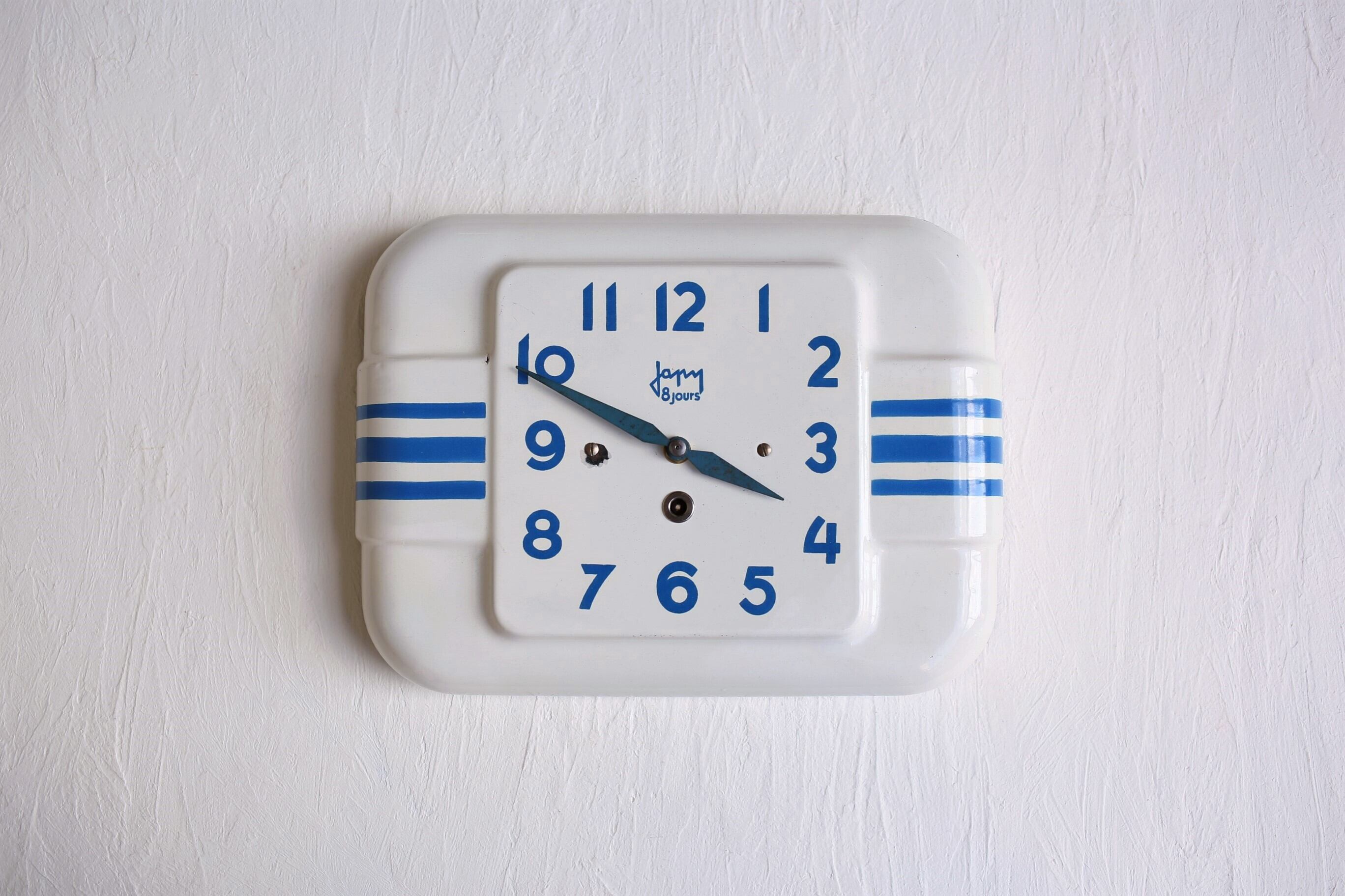 フランス アンティーク JAPY社 ホーロー 壁掛け時計 (電池式クォーツ交換済) N-03294